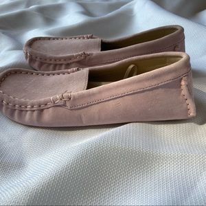 Girls light pink suede driving shoe, size 12